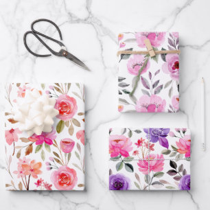 Feuille De Papier Cadeau Lilac rose feminin et aquarelle violette Florale