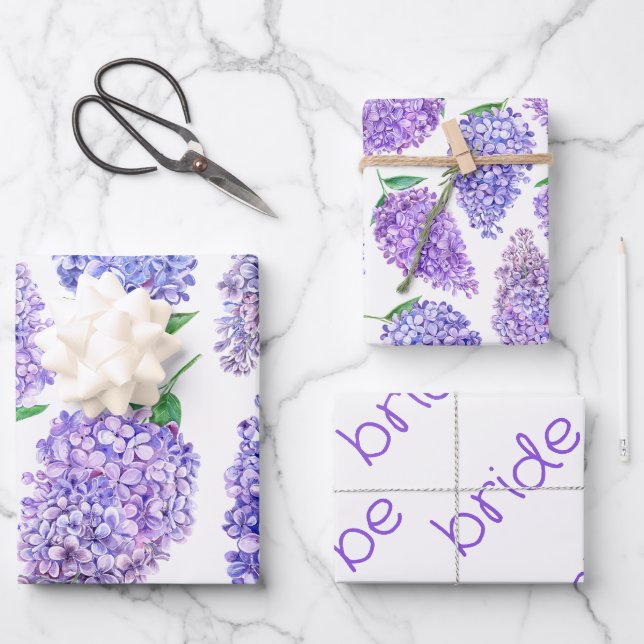Feuille De Papier Cadeau Lilas Fleurs Mariage Printanier (Recto)