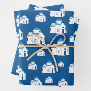Feuille De Papier Cadeau L'île grecque Santorin Blue Dome