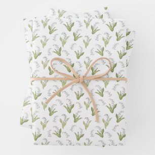 Feuille De Papier Cadeau Lily de la vallée dessiné à la main, fleur sauvage