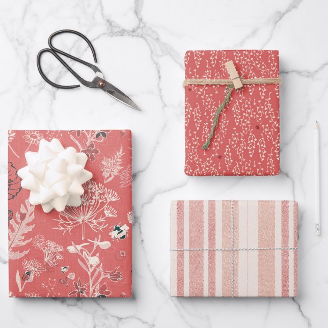 Feuille De Papier Cadeau lin rouge français (Recto)