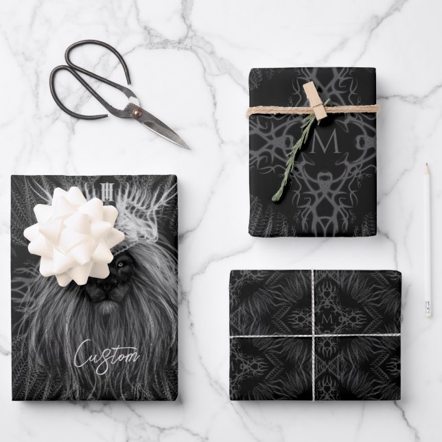 Feuille De Papier Cadeau Lion avec monogramme de couronne (Recto)