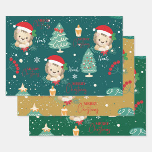 Feuille De Papier Cadeau Lion bébé animal safari de Noël