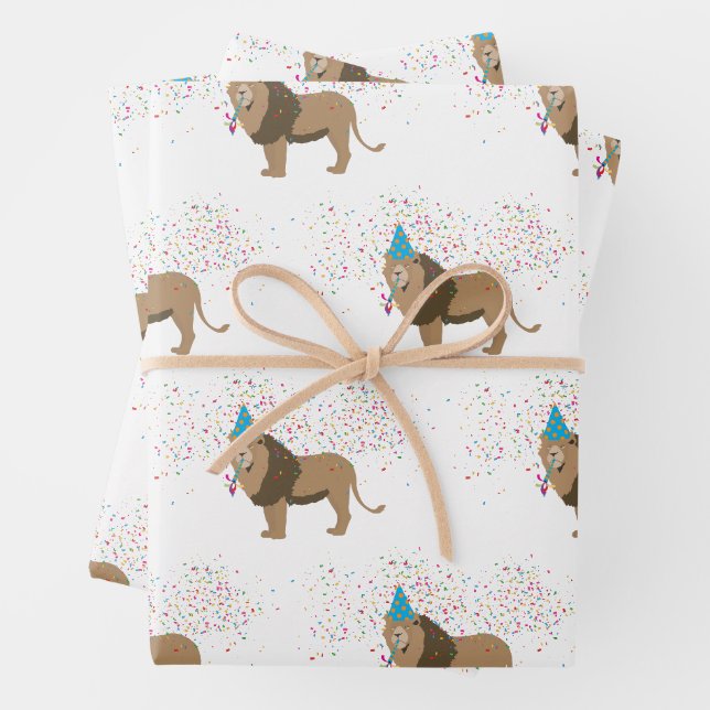 Feuille De Papier Cadeau Lion Jungle Fêter les animaux faire la fête (En situation)