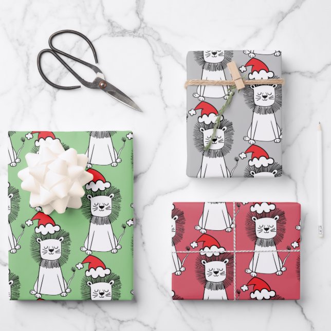 Feuille De Papier Cadeau Lions de Noël lunatique (Recto)