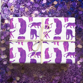 Feuille De Papier Cadeau Lions roses et violets, tigres