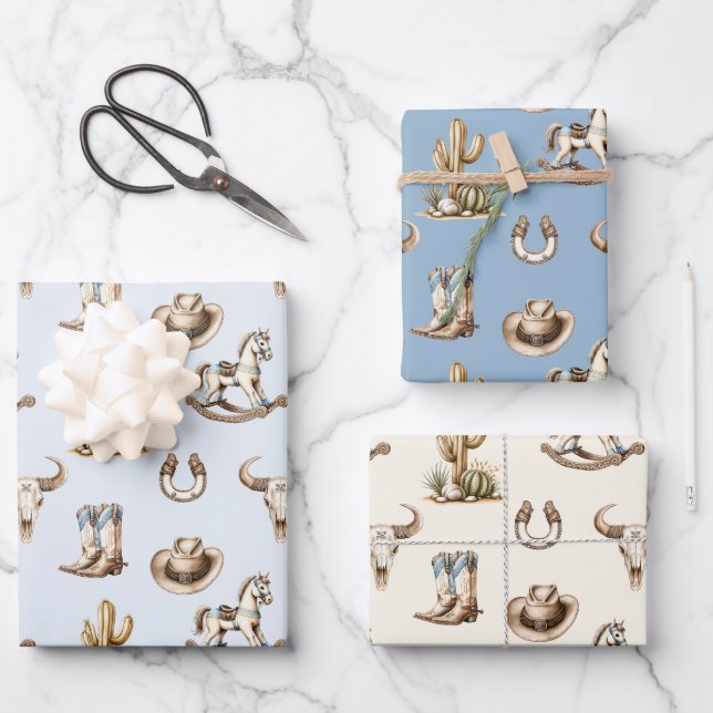 Feuille De Papier Cadeau Little Cowboy Boy Western (Recto)