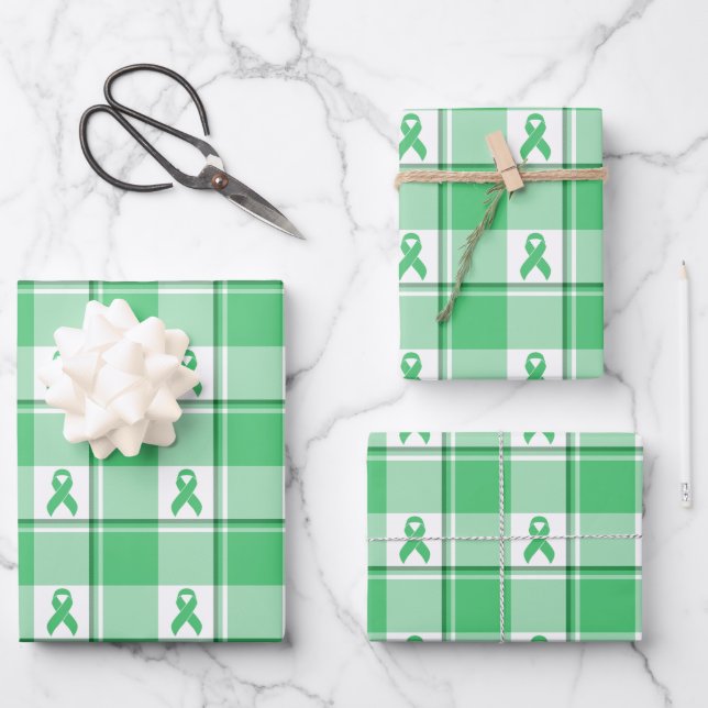 Feuille De Papier Cadeau Liver Cancer Awareness Plaid Green Ribbon (Recto)