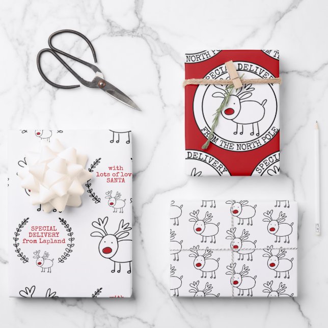 Feuille De Papier Cadeau Livraison spéciale de Père Noël Set 3 Christmas (Recto)