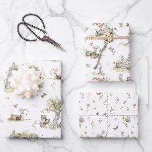 Feuille De Papier Cadeau Livre d'histoires   Baby shower forestier