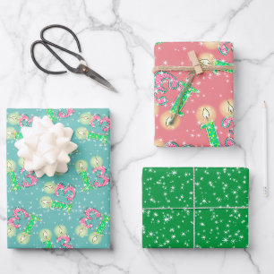 Feuille De Papier Cadeau Livre vert et rose 13e anniversaire
