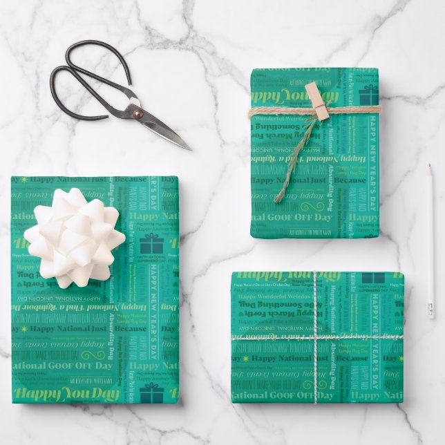 Feuille De Papier Cadeau Livre vert Joyeux Jours (Recto)