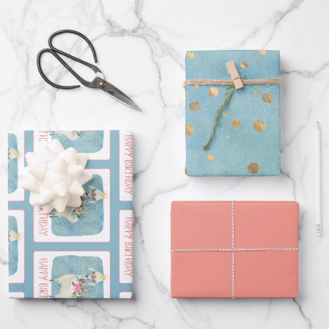 Feuille De Papier Cadeau Llama Love Aquarelle mignonne Amusant Anniversaire (Recto)