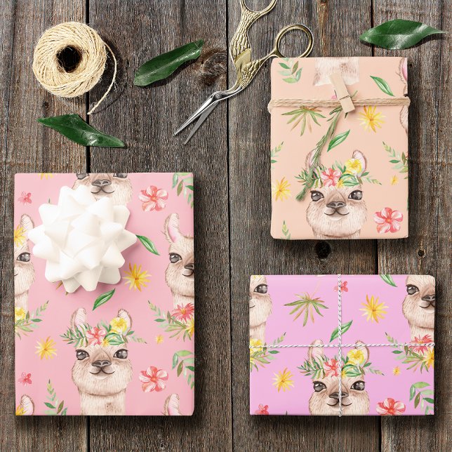 Feuille De Papier Cadeau Llama rose mignonne Motif pour petites filles (Créateur téléchargé)