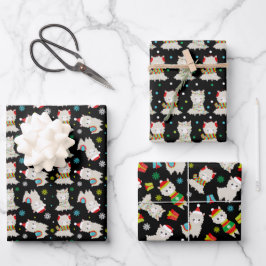 Feuille De Papier Cadeau Llamas Festive de Noël en noir