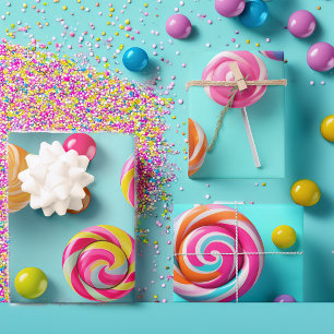 Feuille De Papier Cadeau Lollipops bleu et rose Festif Lane bonbon