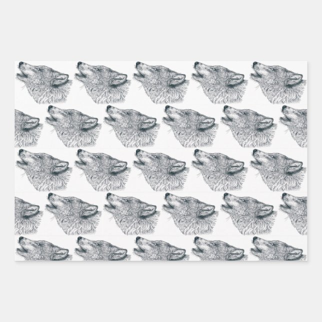 Feuille De Papier Cadeau Loup hurlant (Devant)