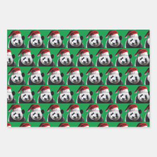 Feuille De Papier Cadeau L'ours de Panda porte un Casquette du Père Noël
