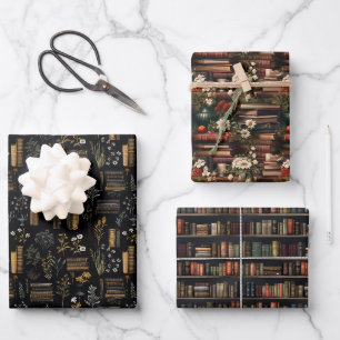 Feuille De Papier Cadeau Louveur de livre élégant - Dark Academia