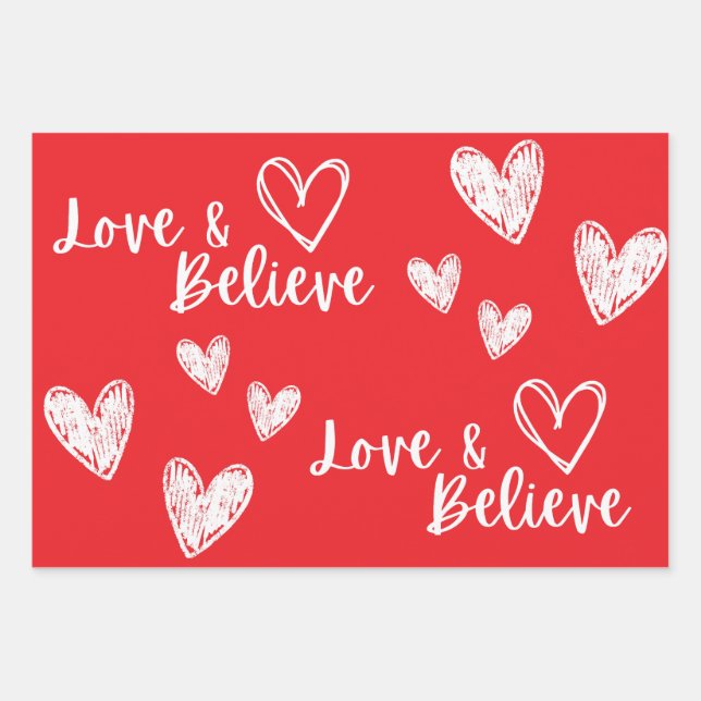 Feuille De Papier Cadeau Love & Believe Saint Valentin cadeau (Devant)