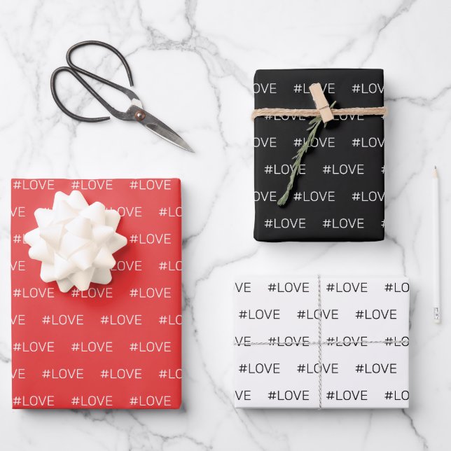 Feuille De Papier Cadeau Love Black Red White Motif (Recto)