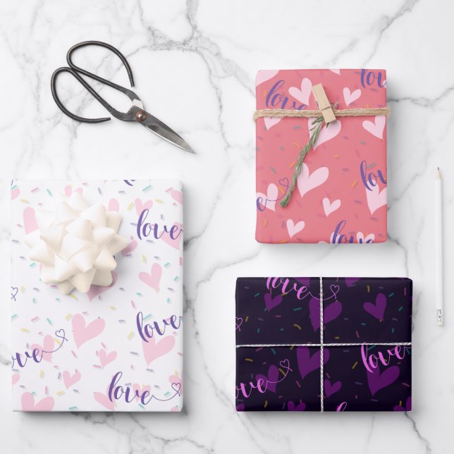 Feuille De Papier Cadeau Lovely Heart & Heart Love (Recto)