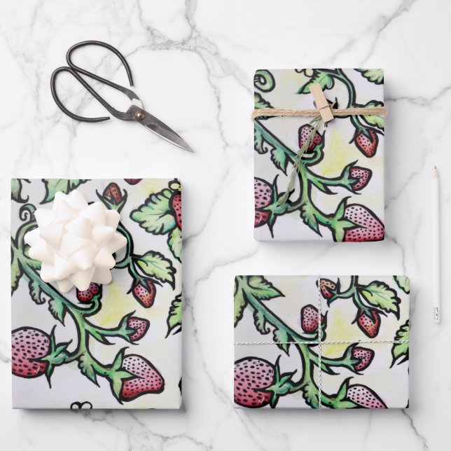 Feuille De Papier Cadeau Lover aux fraises (Recto)