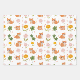 Feuille De Papier Cadeau Lucky Cats and Clovers