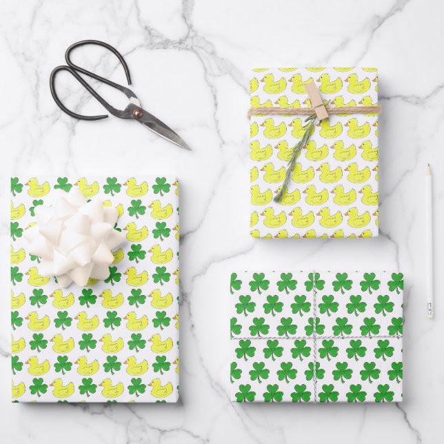 Feuille De Papier Cadeau Lucky Duck Rubby Shamrock Clover Bonne chance (Recto)