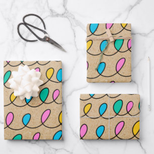 Feuille De Papier Cadeau Lumières de Noël Rustique Kraft