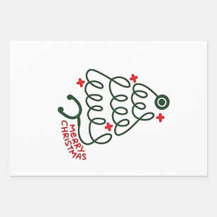 Feuille De Papier Cadeau Lumières de sapin de Noël Stéthoscope Blouse de so