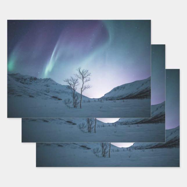 Feuille De Papier Cadeau Lumières du Nord (Lot)