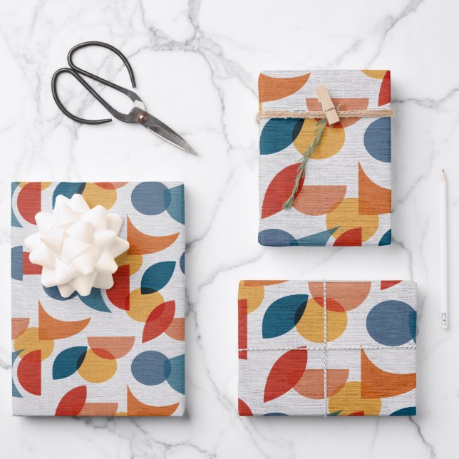 Feuille De Papier Cadeau Lumineuse géométrique rétro Abstrait Moyen-siècle  (Recto)