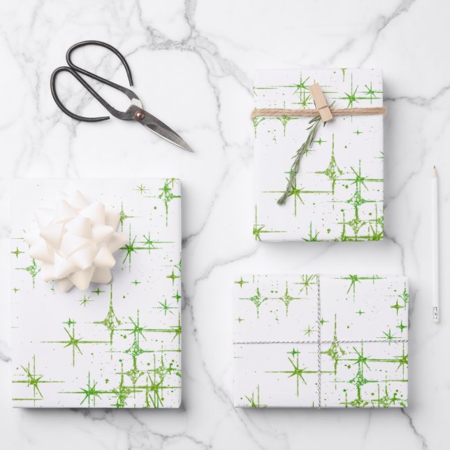 Feuille De Papier Cadeau Lumineux Green Star Twinkle (Recto)