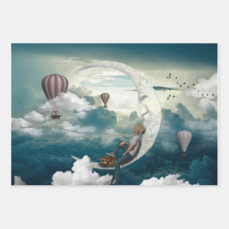 Feuille De Papier Cadeau Lune et ballons