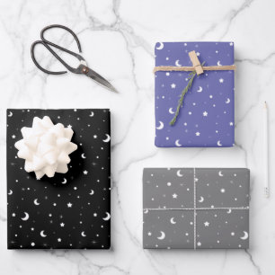 Feuille De Papier Cadeau Lunes minuscules et étoiles