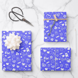 Feuille De Papier Cadeau Luxe Moderne Élégant Amour Bleu Coeur