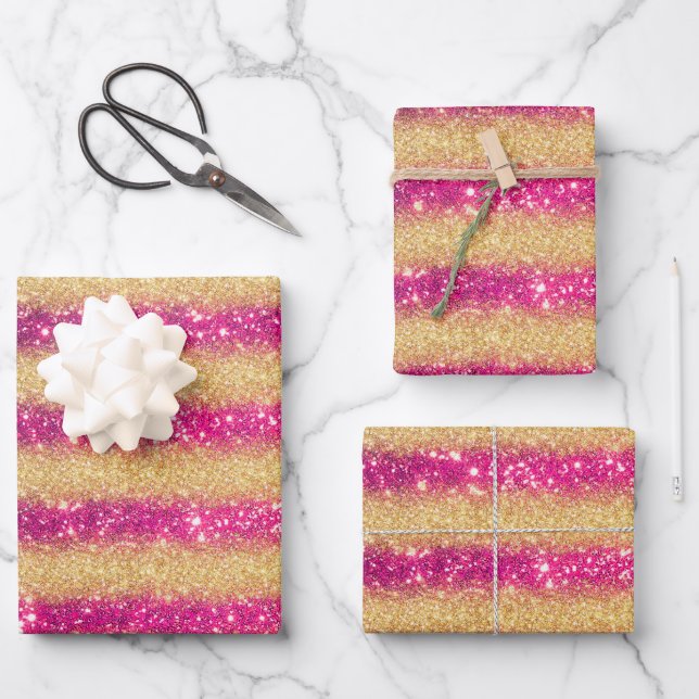 Feuille De Papier Cadeau Luxe Populaire Cadeau rose Parties scintillant or (Recto)