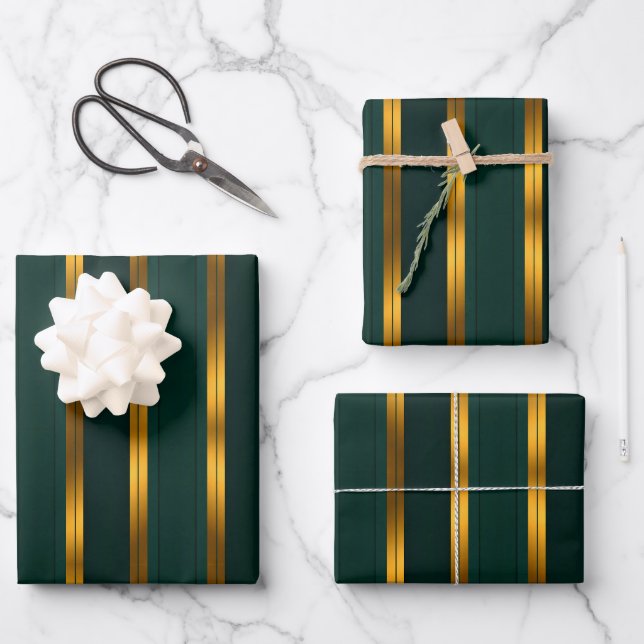 Feuille De Papier Cadeau Luxe Popular Green Gold Linen Texture Collection (Recto)