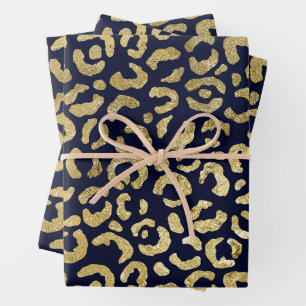 Feuille De Papier Cadeau Luxueux Empreinte de léopard élégant de la Marine 