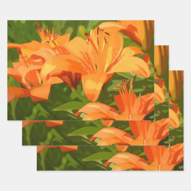 Feuille De Papier Cadeau Lys de tigre peint (Lot)