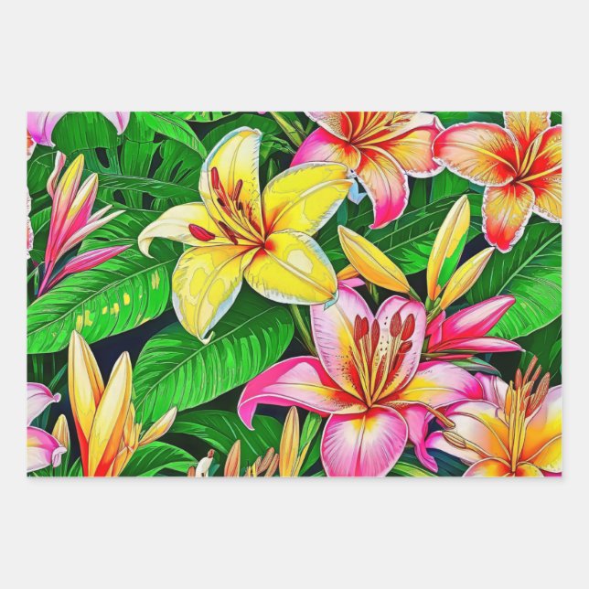 Feuille De Papier Cadeau Lys luxuriants en pleine floraison (Devant)