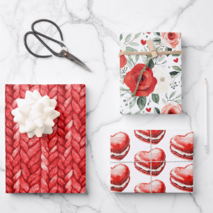 Feuille De Papier Cadeau Macarons Anniversaire Sweater Rouge Fleur Coeur