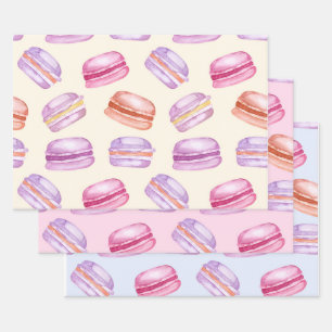Feuille De Papier Cadeau Macarons sucrés sur beau motif pastel