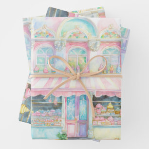 Feuille De Papier Cadeau Magasin de bonbons à Paris aquarelle