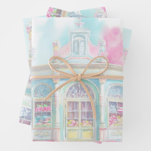 Feuille De Papier Cadeau Magasin de bonbons à Paris aquarelle