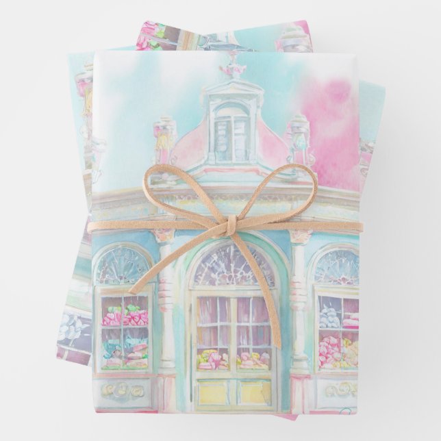 Feuille De Papier Cadeau Magasin de bonbons à Paris aquarelle (En situation)