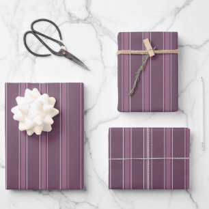 Feuille De Papier Cadeau Magenta Gris foncé et Rayures Magenta Gris