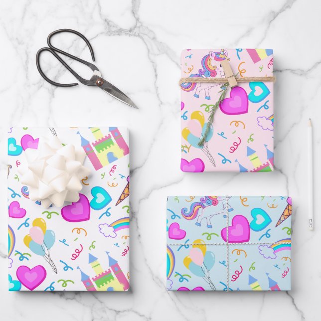 Feuille De Papier Cadeau Magique Pastel Unicorn (Recto)