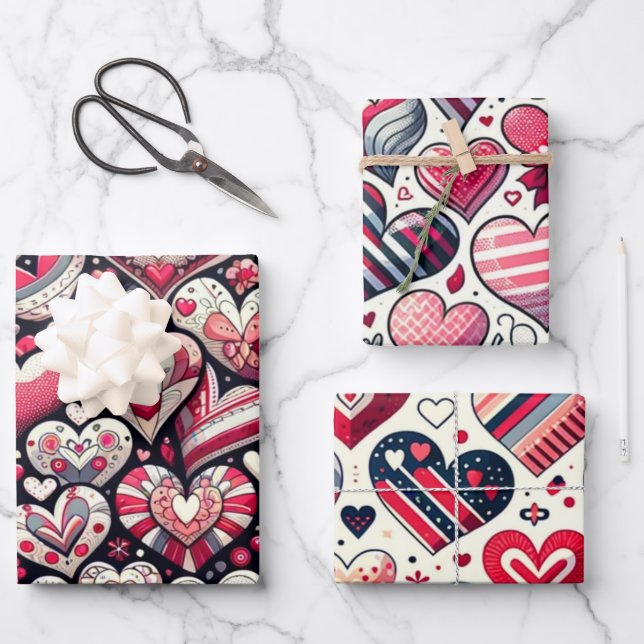 Feuille De Papier Cadeau Magnifique Baie de Coeurs Saint-Valentin (Recto)